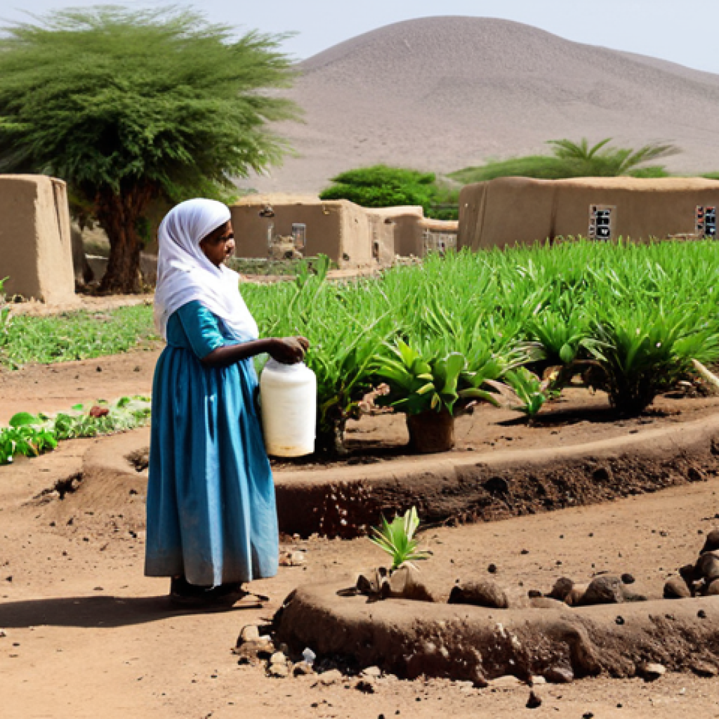 지부티 열대 사막 기후 - Water Conservation Scene**

"A small, sustainable village in Djibouti, focusing on water conservatio...