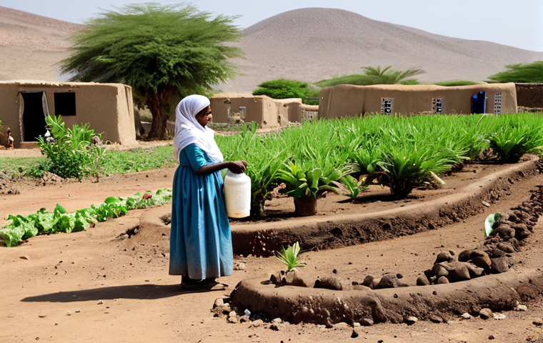 지부티 열대 사막 기후 - Water Conservation Scene**
"A small, sustainable village in Djibouti, focusing on water conservatio...
