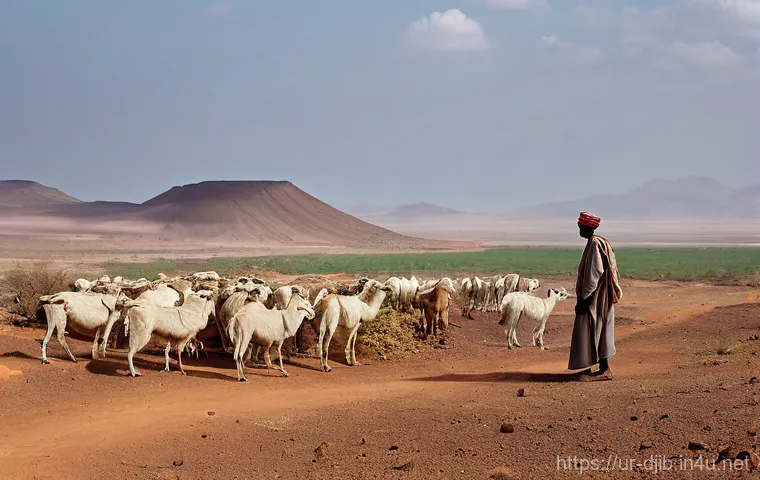 지부티의 주요 환경 이슈 - **Prompt: The Arduous Search for Water in Djibouti**
    A powerful, realistic photograph depicting ...
