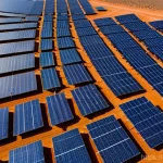 Home 20 지부티 에너지 자립 프로젝트 - A vast and intricate solar farm sprawling across the golden, arid Grand Bara desert in Djibouti. The...