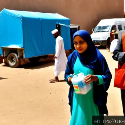 지부티의 국제 원조 현황 - Photorealistic humanitarian aid distribution in Djibouti City, a diverse team of Djiboutian voluntee...