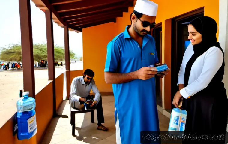 지부티 여행 안전 수칙 - Photorealistic travel safety scene in Djibouti City, a modest Pakistani Urdu-speaking family wearing...